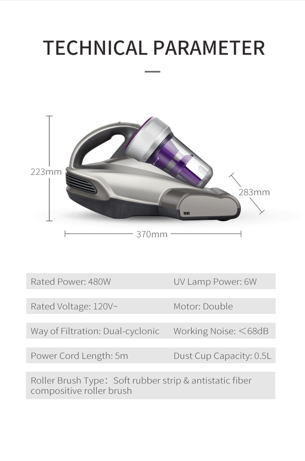 JIMMY JV35 Anti-mite Vacuum Cleaner Kill 99.9% Mites 99.99% Bacteria, 14KPa Suction, UV+Tap+Vacuum, Antistatic Brush