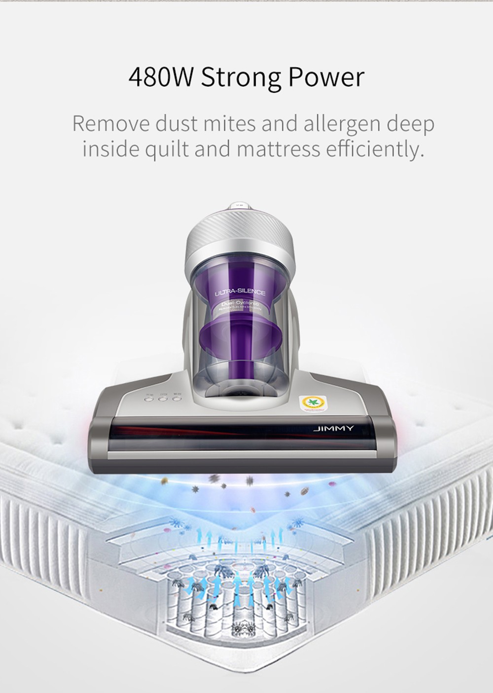 JIMMY JV35 Anti-mite Vacuum Cleaner Kill 99.9% Mites 99.99% Bacteria, 14KPa Suction, UV+Tap+Vacuum, Antistatic Brush
