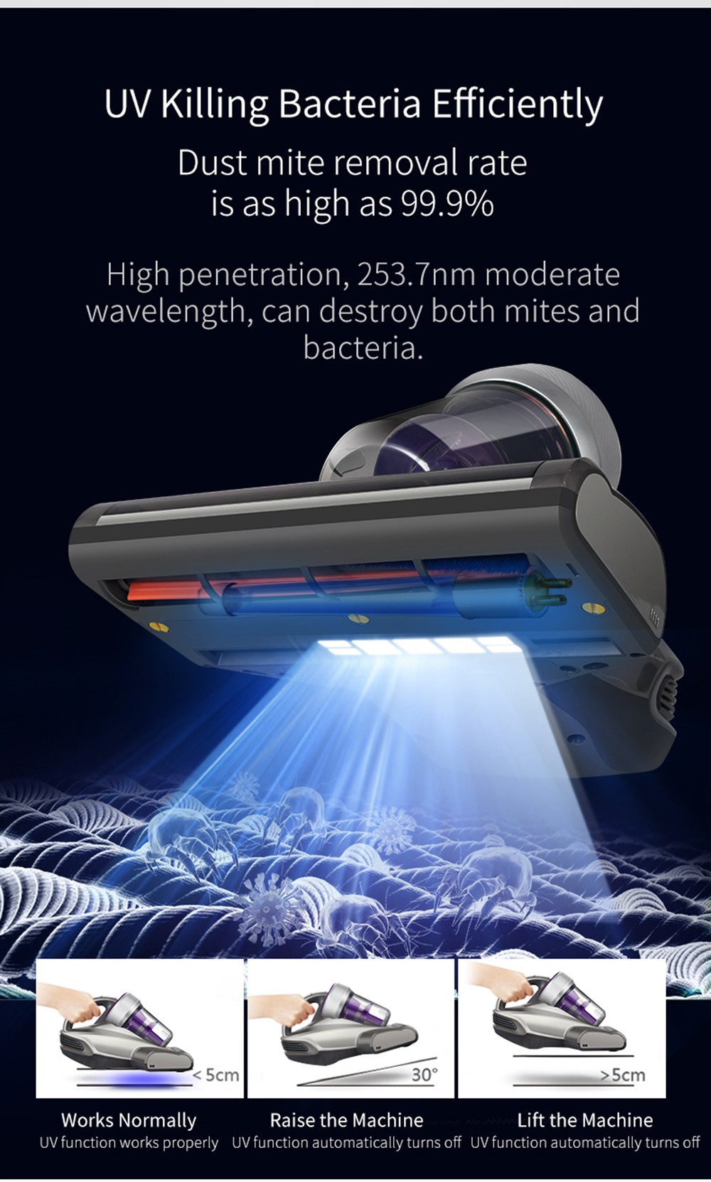 JIMMY JV35 Anti-mite Vacuum Cleaner Kill 99.9% Mites 99.99% Bacteria, 14KPa Suction, UV+Tap+Vacuum, Antistatic Brush