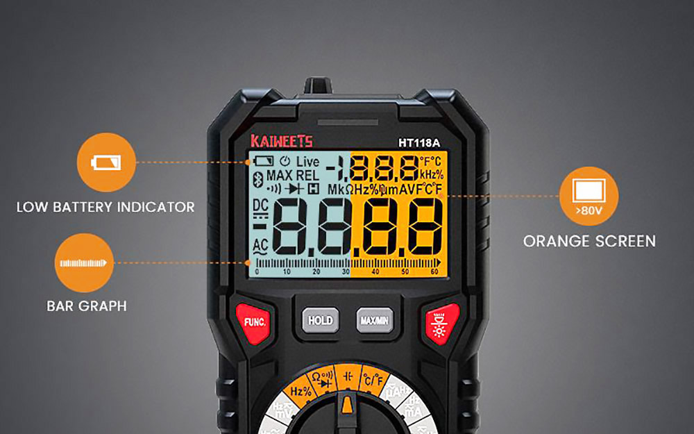 Refurbished KAIWEETS Digital Multimeter TRMS, 6000 Counts, Voltmeter, Auto-Ranging, Accurately Measures Voltage, Current, Amp, Resistance