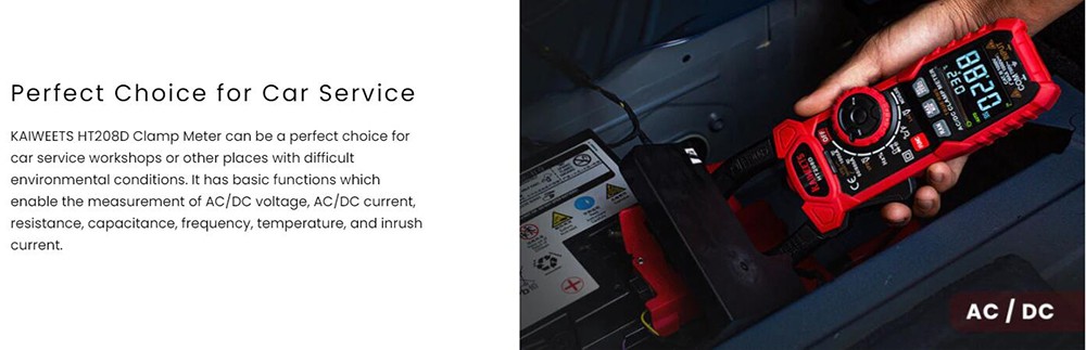 KAIWEETS HT208D INRUSH Clamp Meter, NCV sensor, GFCI electrical outlets tester, Null Wire and Live Wire Testing