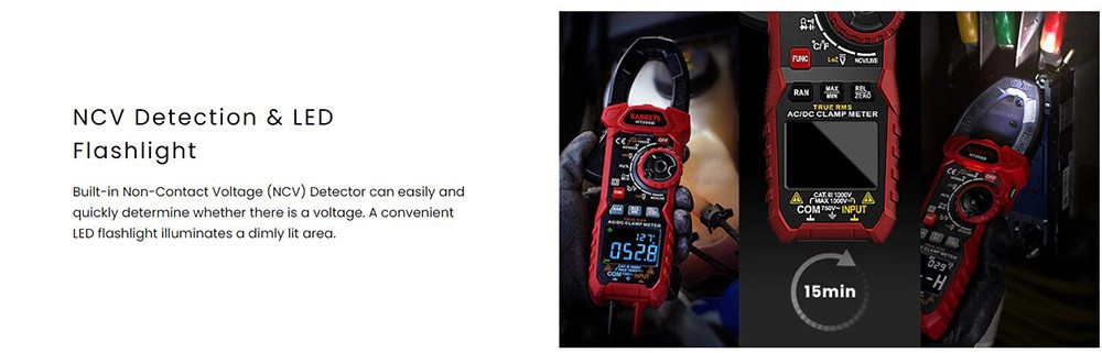 KAIWEETS HT208D INRUSH Clamp Meter, NCV sensor, GFCI electrical outlets tester, Null Wire and Live Wire Testing