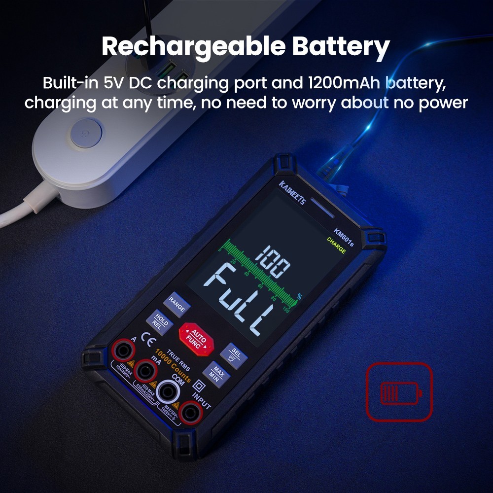 Refurbished KAIWEETS KM601S Digital Multimeter 10000 Counts True-RMS Meter Smart Mode Manual Mode Flashlight - Black