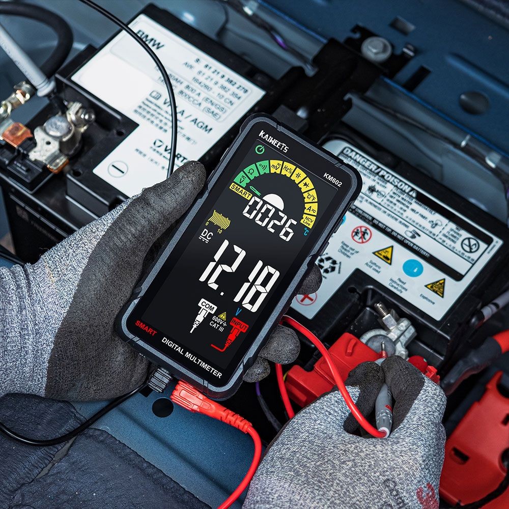 KAIWEETS KM602 Smart Digital Multimeter, 6000 Counts True-RMS Meter, 1200mAh Rechargeable Battery - Black