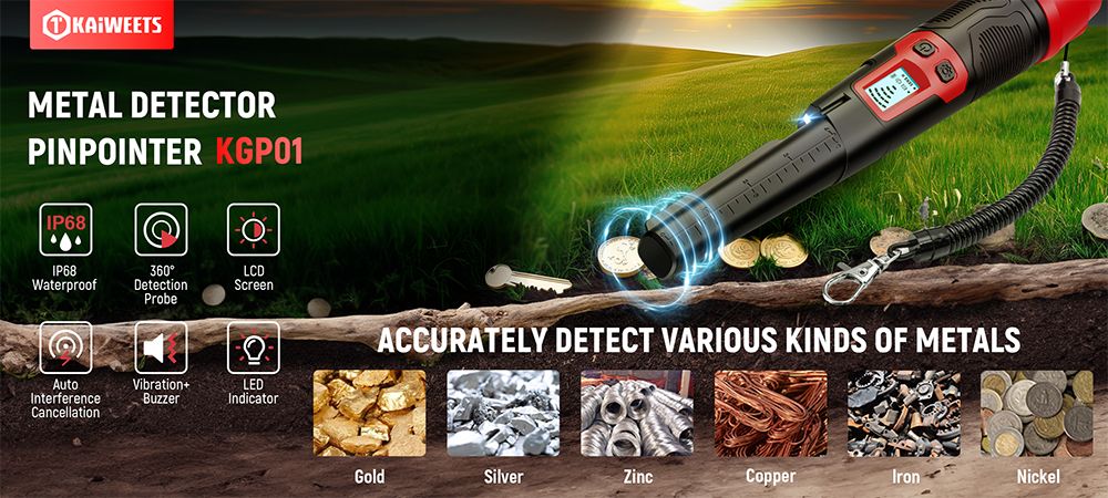 Refurbished KAIWEETS PREC-POINTER I Metal Detector Pinpointer, 360° Detection, IP68 Waterproof, LCD Screen & Flashlight, 3 Alert Modes