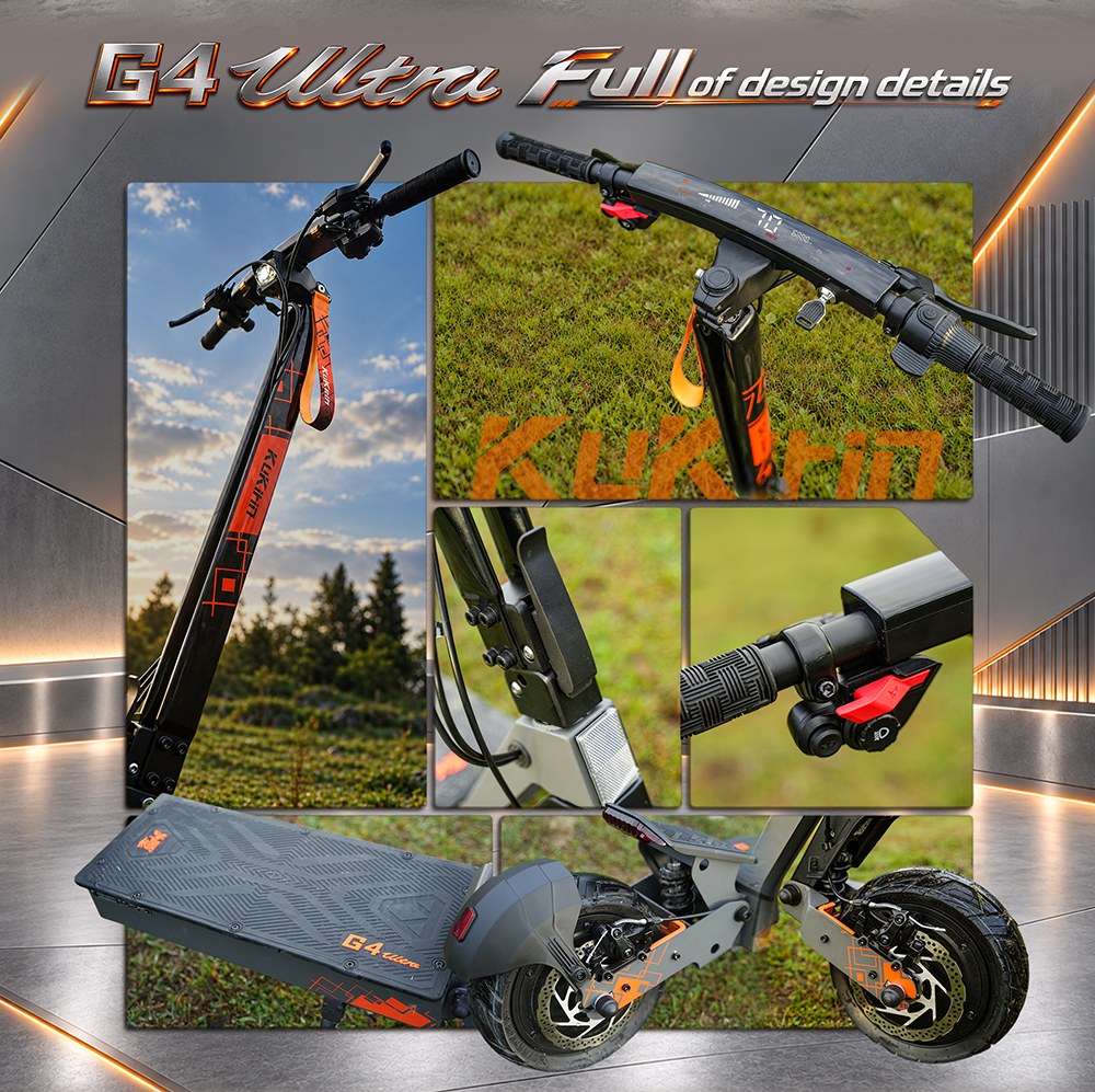 KuKirin G4 Ultra Electric Scooter, Dual 1000W Motors, 60V 20Ah 1200Wh Battery, 70km/h Max Speed, 80km Range, 11-Inch Tubeless Tires, Front & Rear Suspension, 160mm Disc Brakes, 5A Fast Charging