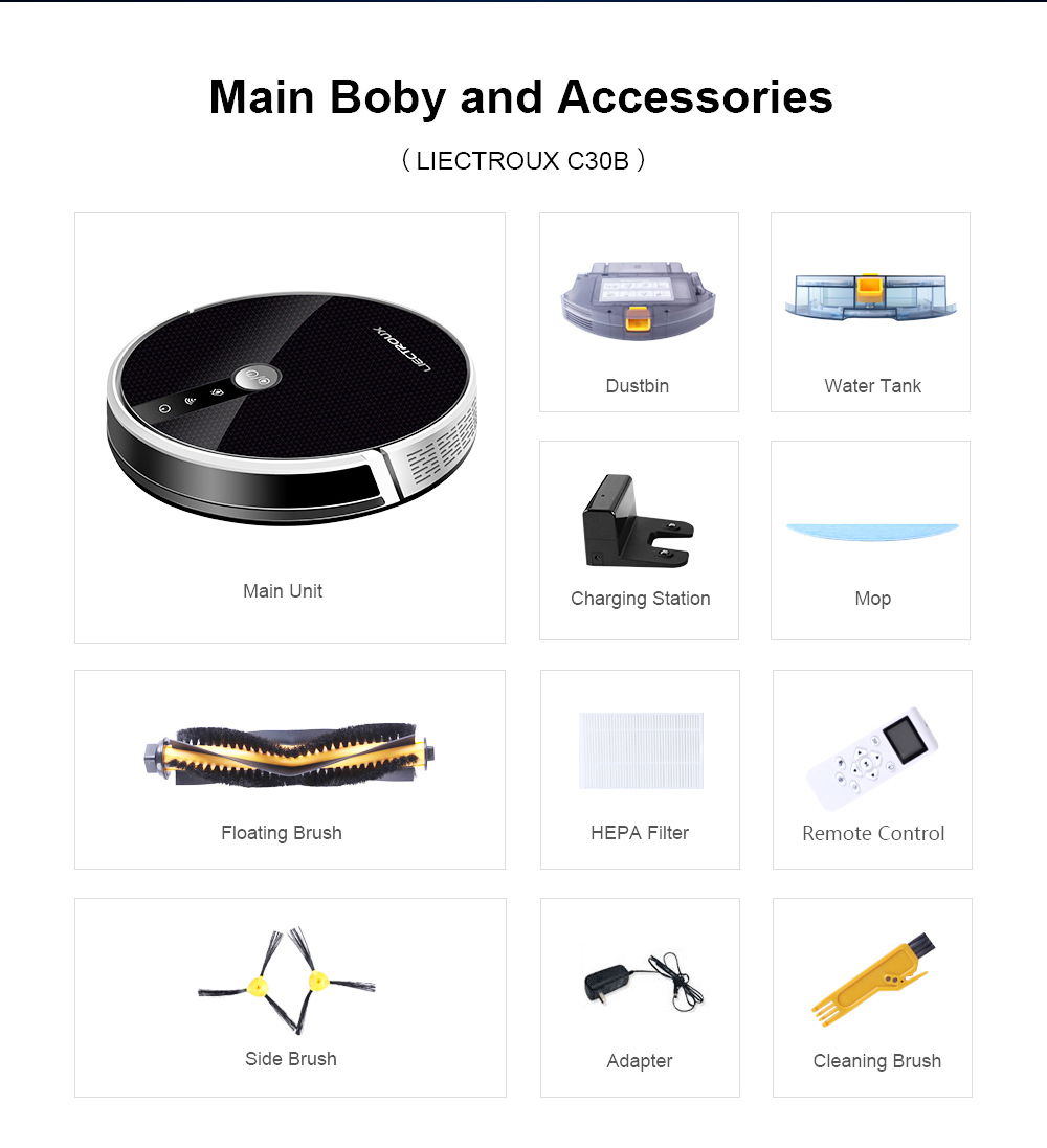 LIECTROUX C30B Robot Vacuum Cleaner 6000Pa Suction with AI Map Navigation Smart Partition WiFi App Electric Water Tank