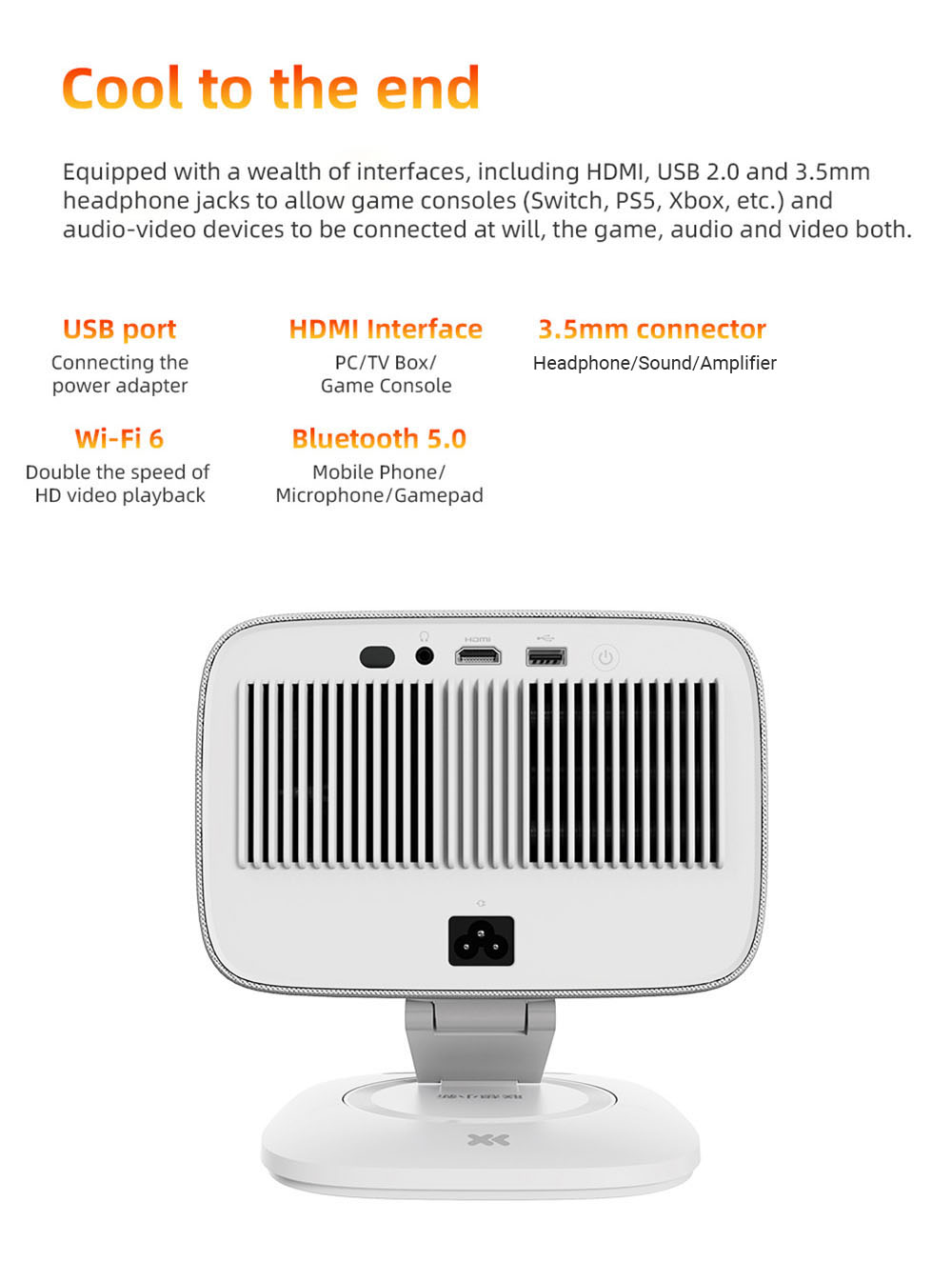 Lenovo Xiaoxin 100P Smart Projector, 850 ANSI, 1080P, HDR10, WiFi 6, 2*5W Speaker, Automatic Keystone Correction