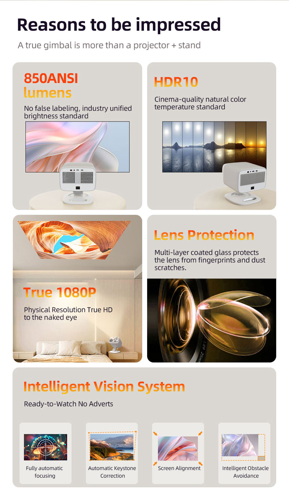 Lenovo Xiaoxin 100P Smart Projector, 850 ANSI, 1080P, HDR10, WiFi 6, 2*5W Speaker, Automatic Keystone Correction