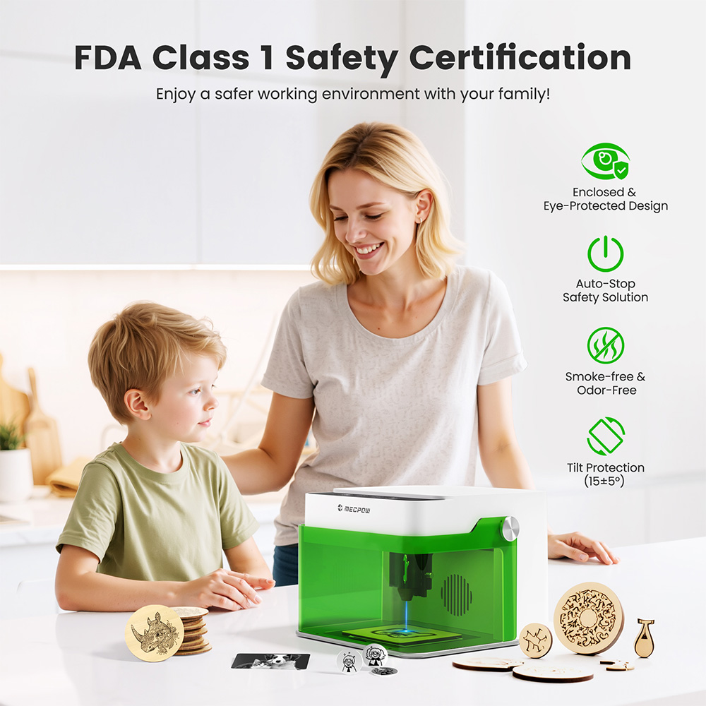 Refurbished Mecpow M1 FDA Class 1 3.5W Laser Engraver, 0.01mm Accuracy, 10000mm/min, 100x100mm Engraving Area, WIFI & USB & TF Card Connections
