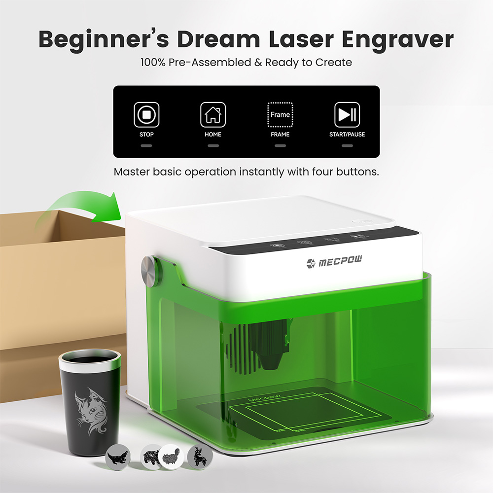 Refurbished Mecpow M1 FDA Class 1 3.5W Laser Engraver, 0.01mm Accuracy, 10000mm/min, 100x100mm Engraving Area, WIFI & USB & TF Card Connections