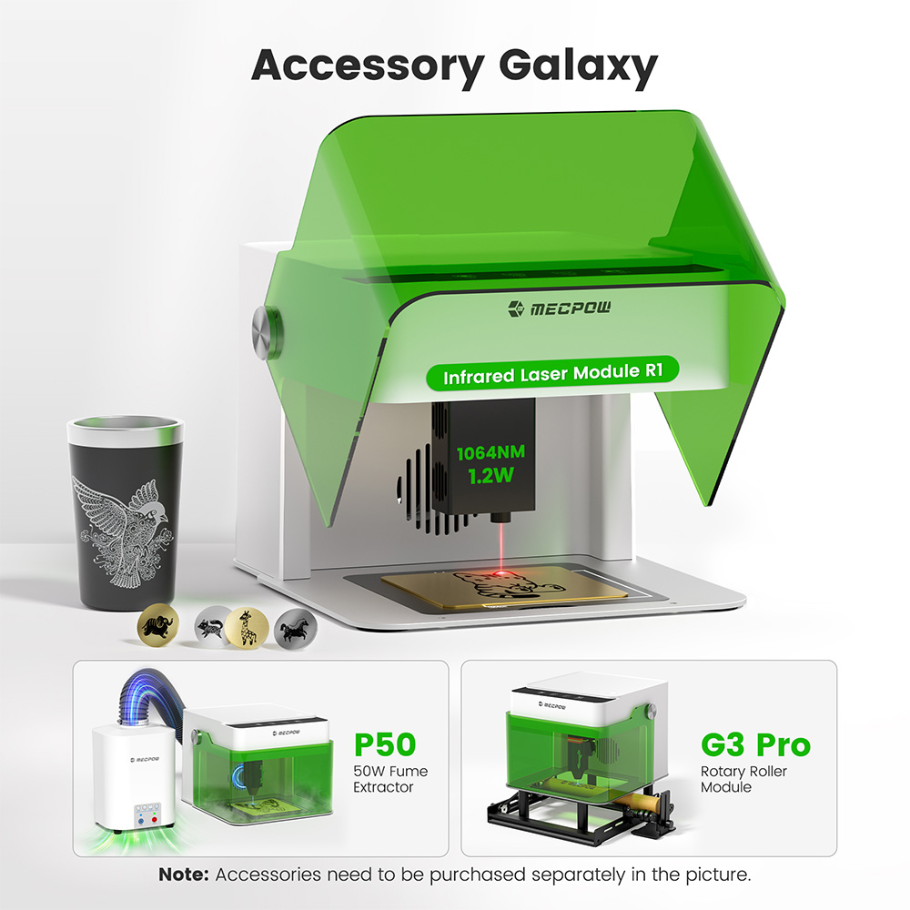 Refurbished Mecpow M1 FDA Class 1 3.5W Laser Engraver, 0.01mm Accuracy, 10000mm/min, 100x100mm Engraving Area, WIFI & USB & TF Card Connections