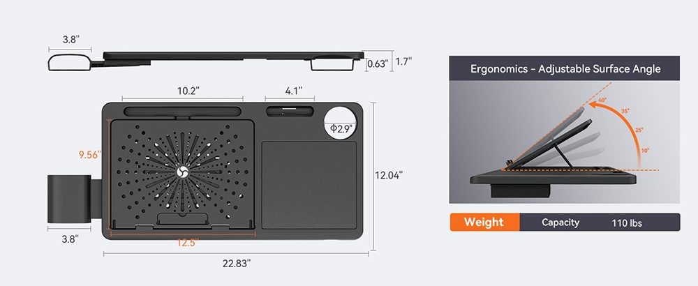NEWTRAL LAPD Detachable Workstation Desktop for MAGICH003/MAGICH-BP/MAGICH-BPRO、NT001/NT002 Ergonomic Chair - Black