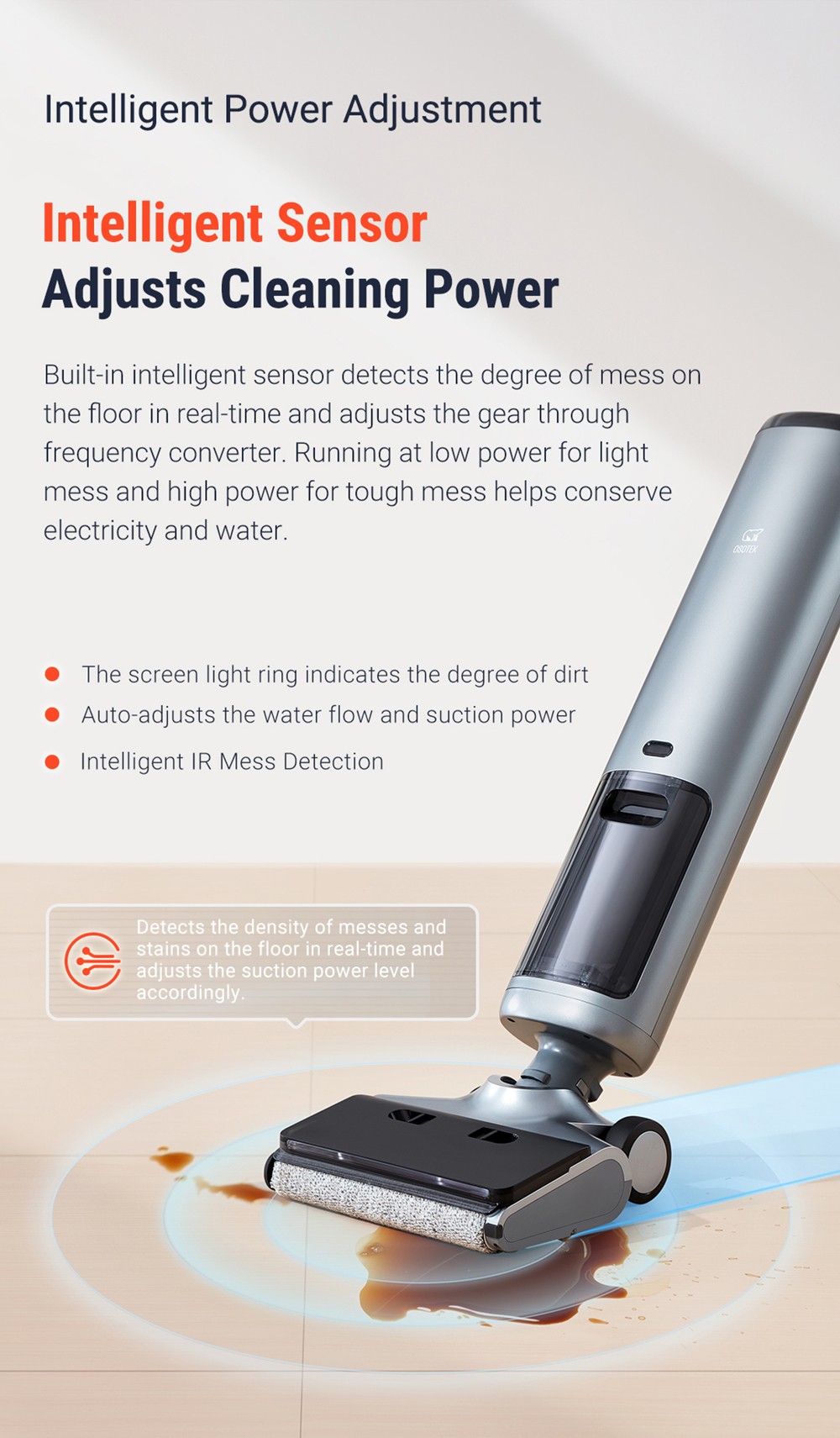 OSOTEK H200 Horizon Wet Dry Vacuum Cleaner, Auto Self-Cleaning, 4000mAh Capacity, 750ml Clean Water Tank, 35min Runtime
