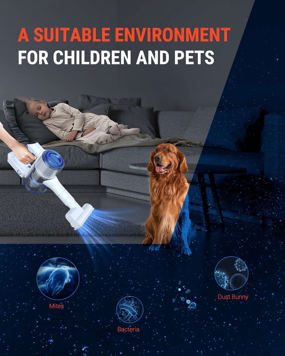 OSOTEK S9 Pro Cordless Handheld Vacuum Cleaner, 30Kpa Suction, 3-gear Speed, 320W High Power, 0.75L Dust Cup