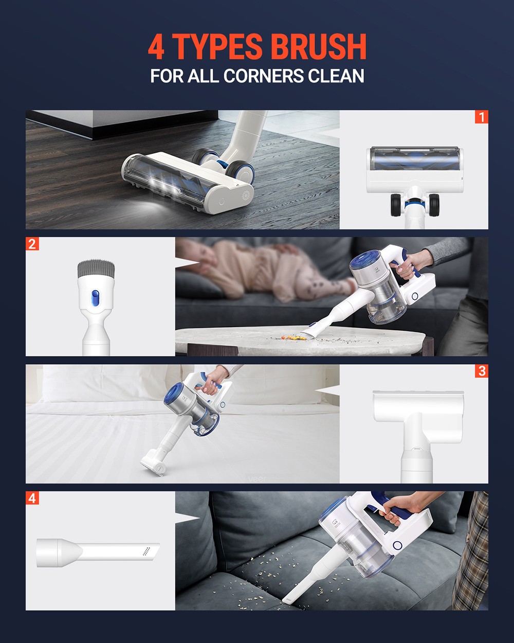 OSOTEK S9 Pro Cordless Handheld Vacuum Cleaner, 30Kpa Suction, 3-gear Speed, 320W High Power, 0.75L Dust Cup