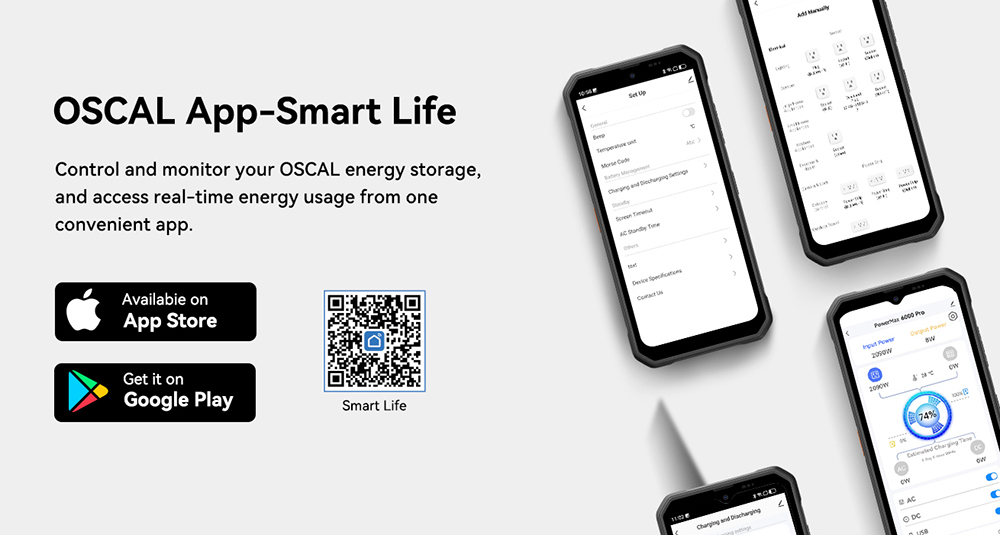 Oscal PowerMax 6000 Pro hordozható erőmű, 3600 Wh-s LiFePO4 akkumulátor, 57600 Wh bővíthető, 6000 W tiszta szinusz kimenet, 9000 W túlfeszültség, 14 kimenet, 3000 W napelemes bemenet, 3500+ ciklus, UPS, alkalmazásvezérlés