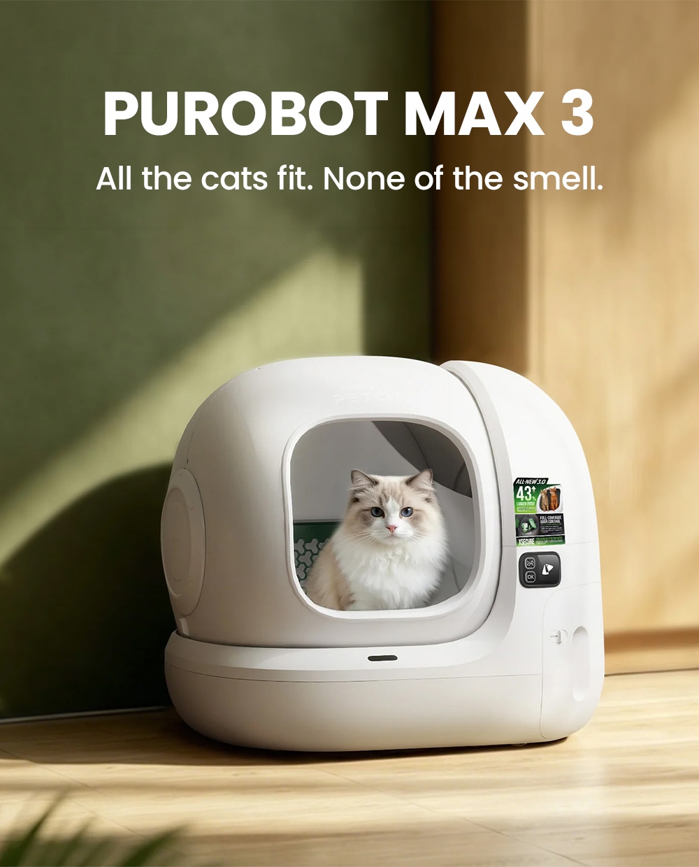 PETKIT Purobot Max 3 Automatic Cat Litter Box, 76L Cylinder Space, 7L Waste Bin, 35dB Quiet Operation, 2.4GHz Wi-Fi, 15-Day Scoop-Free Use, 360° Leak-Proof, Cat Health Tracking