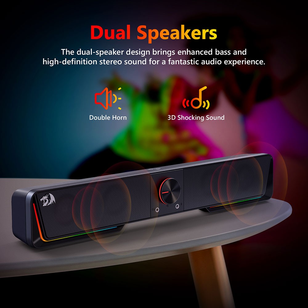 Refurbished Redragon GS570 Darknets RGB Bluetooth Sound Bar 2.0 Channel with Dual Speakers and Dynamic Lighting - Black