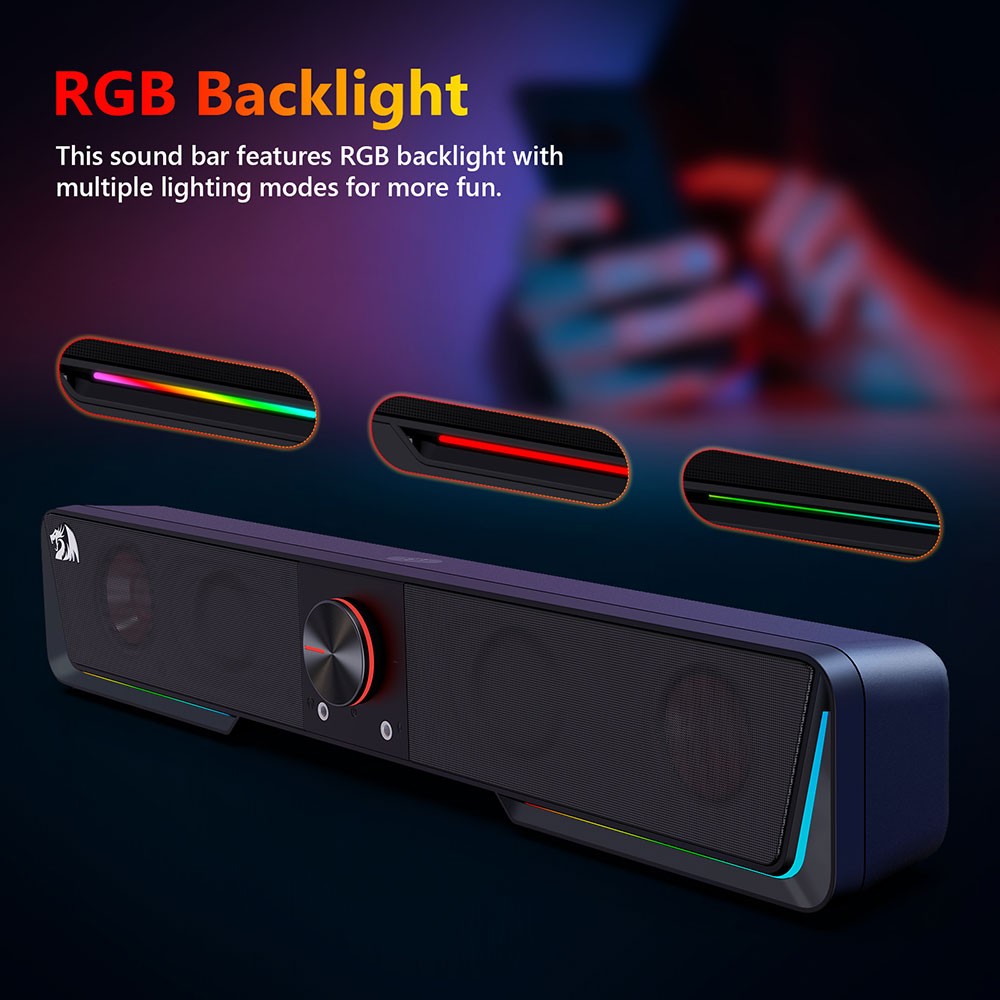 Refurbished Redragon GS570 Darknets RGB Bluetooth Sound Bar 2.0 Channel with Dual Speakers and Dynamic Lighting - Black