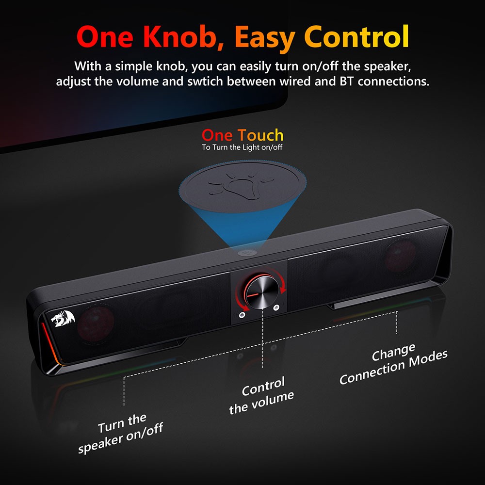 Refurbished Redragon GS570 Darknets RGB Bluetooth Sound Bar 2.0 Channel with Dual Speakers and Dynamic Lighting - Black