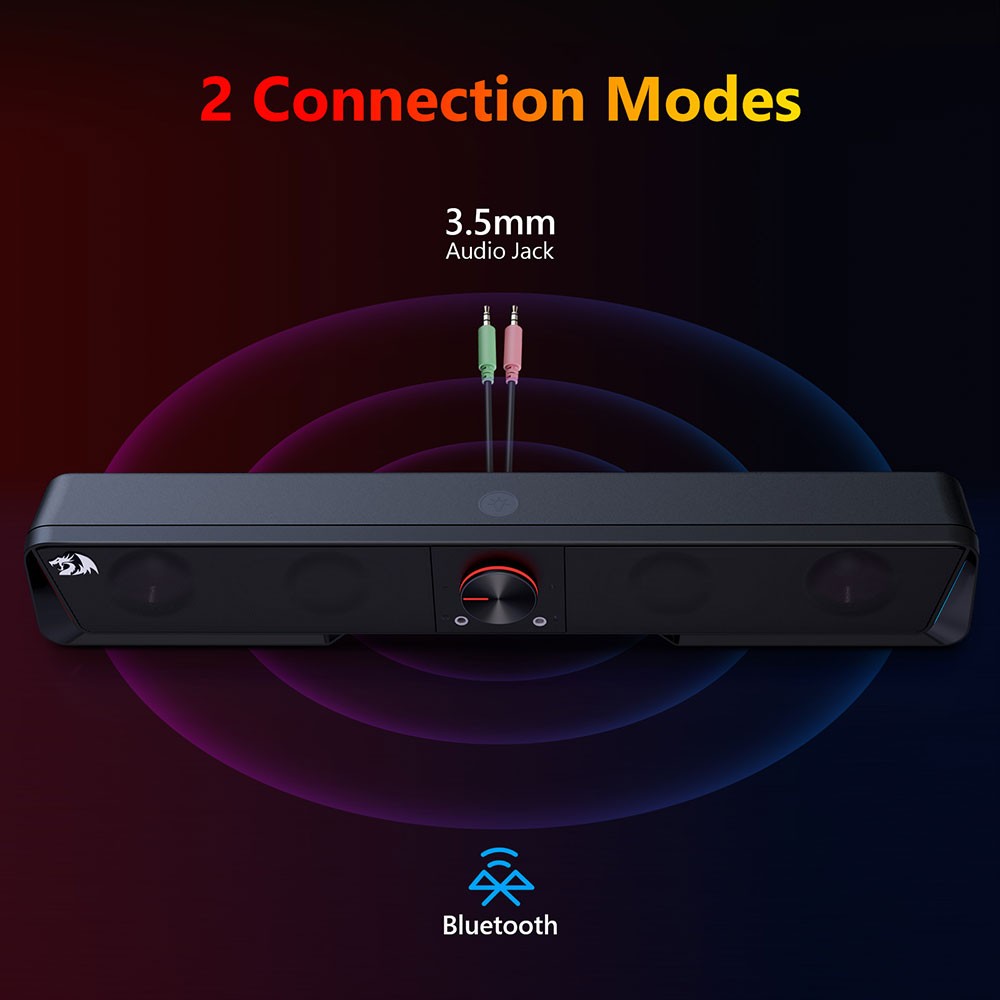 Refurbished Redragon GS570 Darknets RGB Bluetooth Sound Bar 2.0 Channel with Dual Speakers and Dynamic Lighting - Black