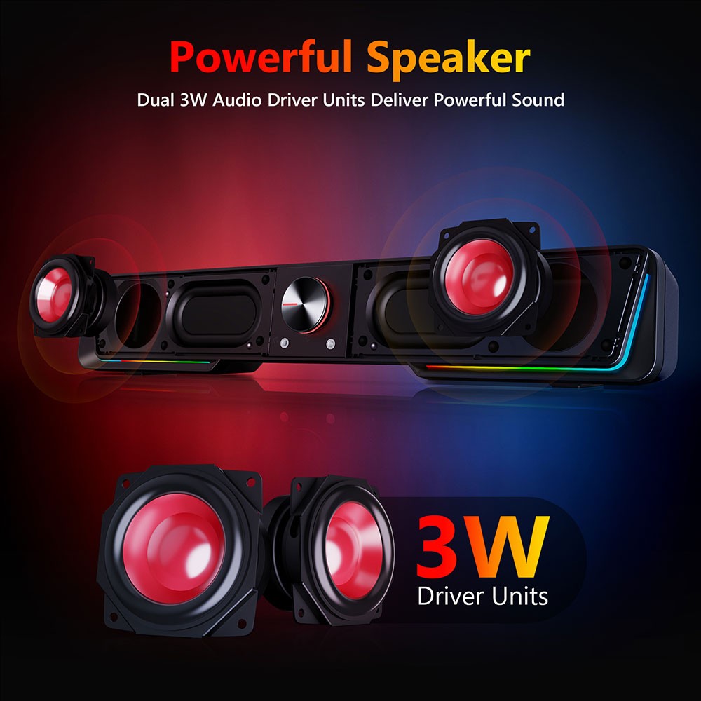 Refurbished Redragon GS570 Darknets RGB Bluetooth Sound Bar 2.0 Channel with Dual Speakers and Dynamic Lighting - Black