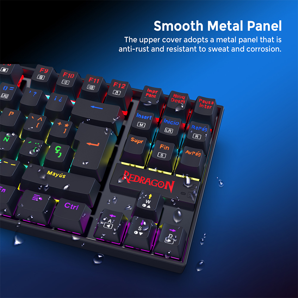 Redragon K552-KR-ES Mechanical Keyboard, Spanish Layout, 88 Keys, Red Switches, Rainbow Backlight - Black