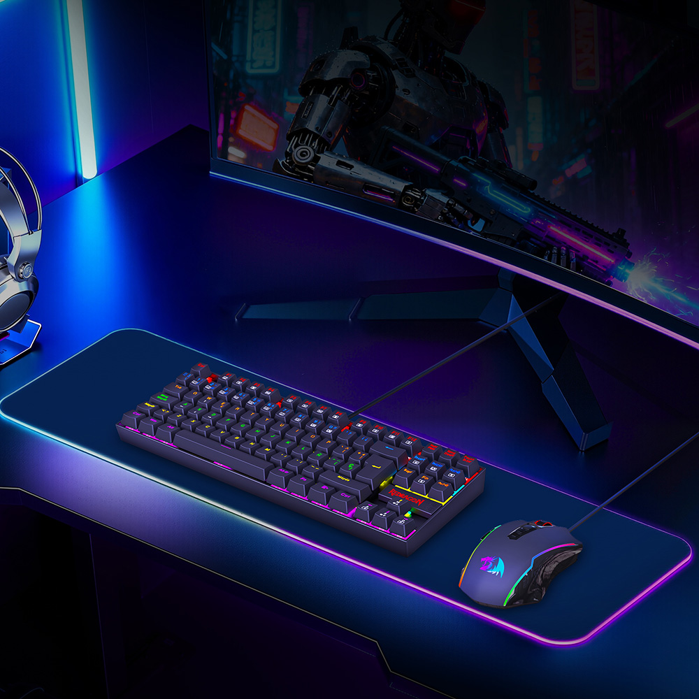 Redragon K552-KR-ES Mechanical Keyboard, Spanish Layout, 88 Keys, Red Switches, Rainbow Backlight - Black