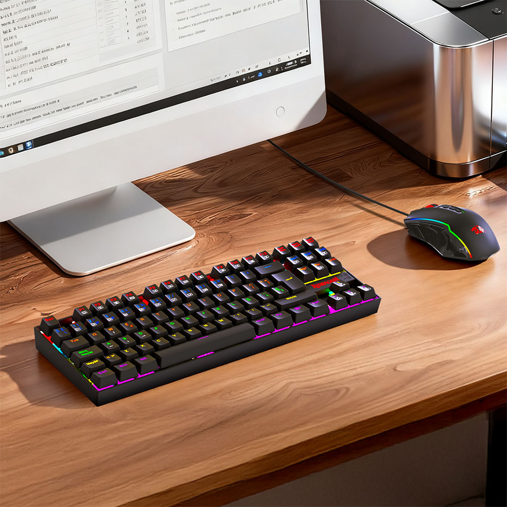 Redragon K552-KR-ES Mechanical Keyboard, Spanish Layout, 88 Keys, Red Switches, Rainbow Backlight - Black