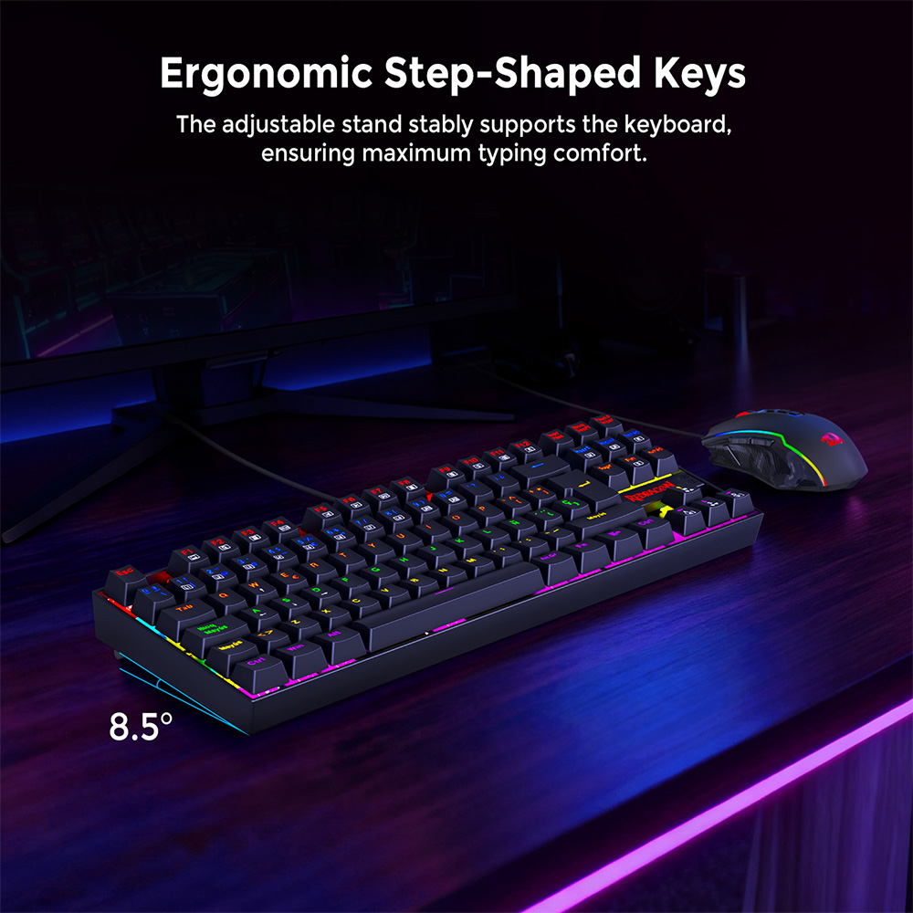 Redragon K552-KR-ES Mechanical Keyboard, Spanish Layout, 88 Keys, Red Switches, Rainbow Backlight - Black