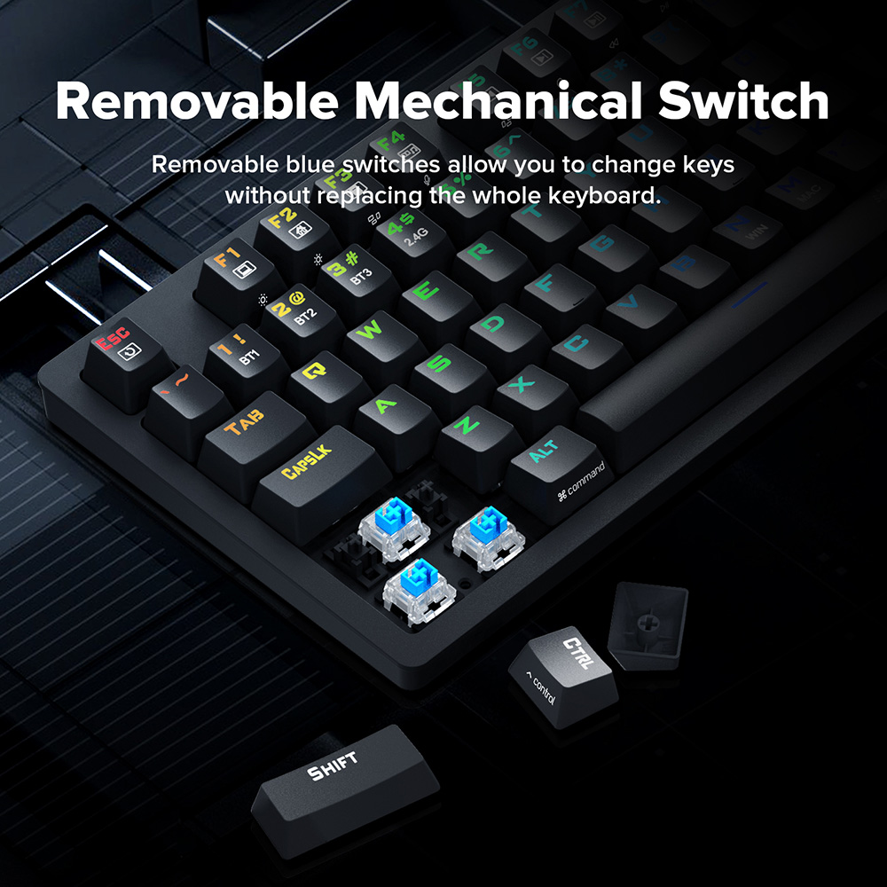 Refurbished Redragon K598P-KBS RGB TKL Wireless Mechanical Keyboard Bluetooth/2.4Ghz/Wired Tri-Mode Blue Switch for Win/Mac - Black