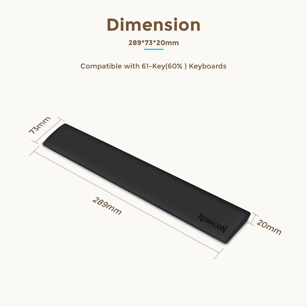Redragon P035 Meteor S Keyboard Wrist Rest Pad Soft Memory Foam Wrist Support Anti-Slip Rubber Base Size 289*73*17mm