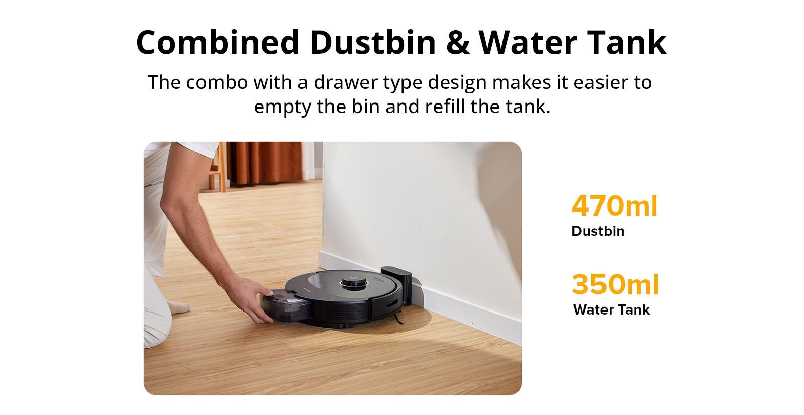Roborock Q8 Max Robot Vacuum Cleaner, 5500Pa Suction, DuoRoller Brush, LDS Navigation, 470ml Dustbin, 350ml Water Tank