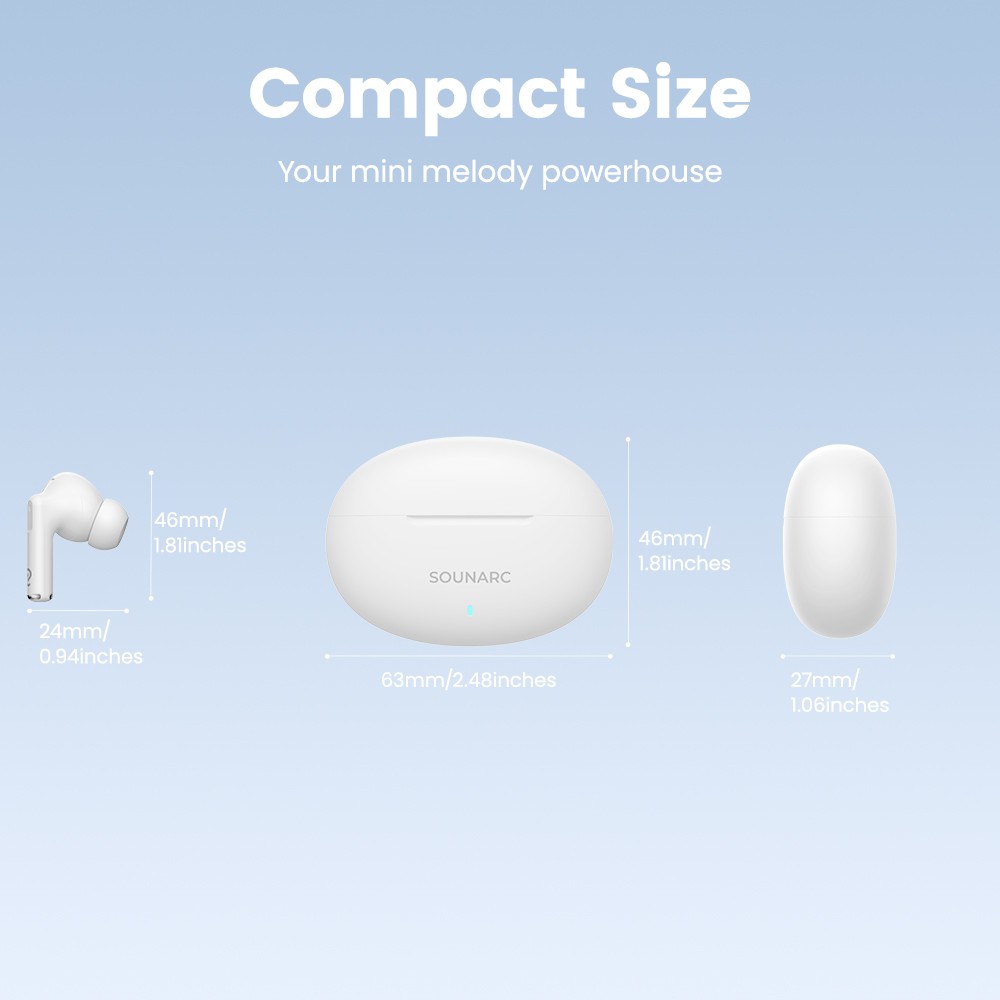SOUNARC Q1 Earbuds, Bluetooth 5.3, 28 Hours of Playtime, Smart Touch Control - White