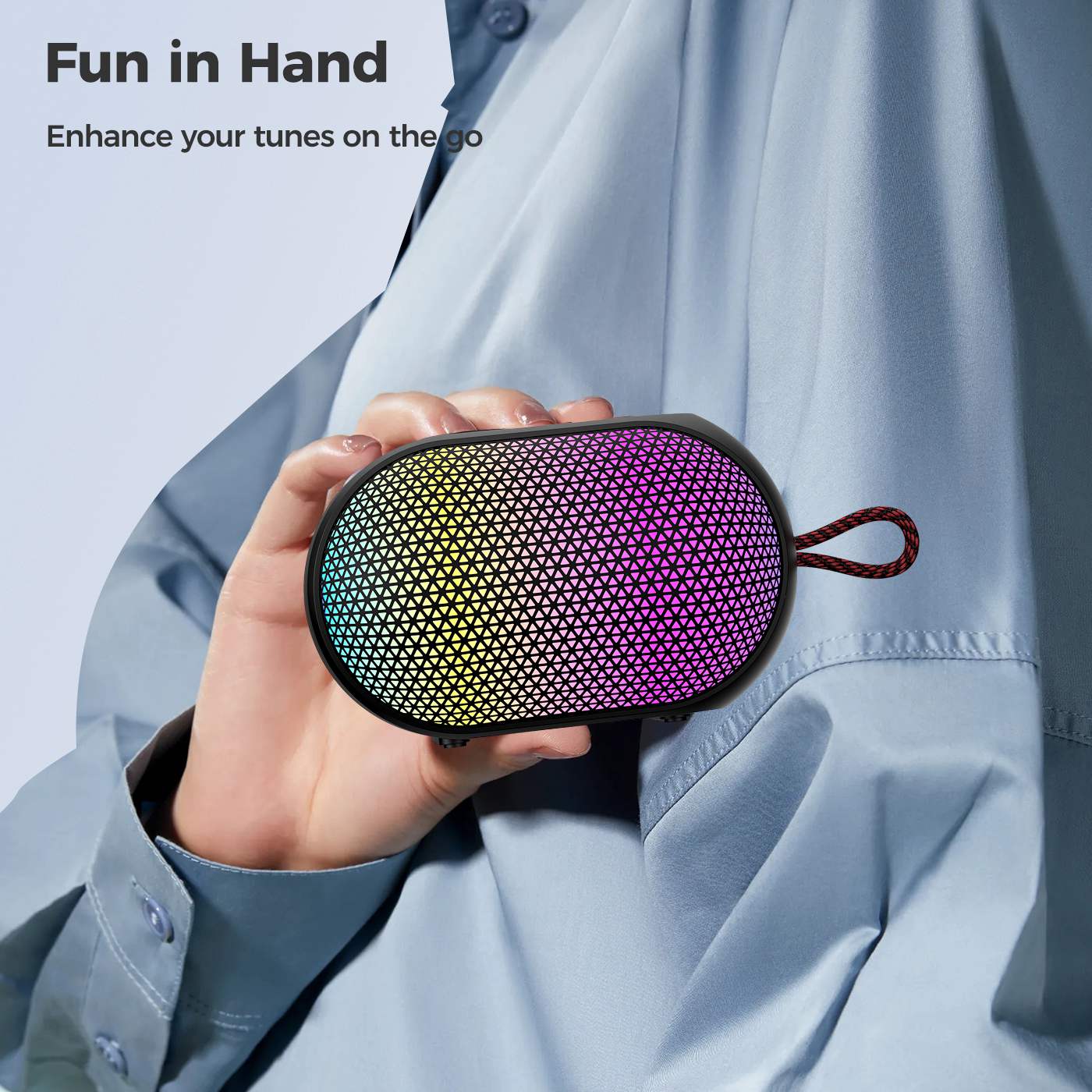 SOUNARC XR3 Mini Portable Bluetooth Speaker – 5W Stereo Sound, Bluetooth 5.3, TWS Pairing, 10H Playtime, LED Lighting, microSD & AUX Compatible