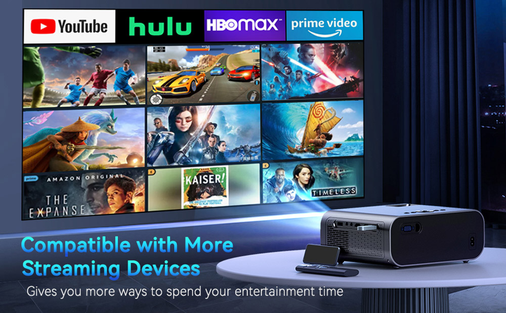 Refurbished SUREWHEEL E60 Mini Projector, Native 1080P, 4K Support, 12000 Lumens, 220inch Max Projection Size, 5G WiFi & Bluetooth 5.0, Zoom, HiFi Speaker, HDMI/USB/AV