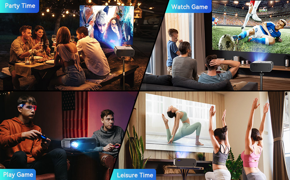 Refurbished SUREWHEEL E60 Mini Projector, Native 1080P, 4K Support, 12000 Lumens, 220inch Max Projection Size, 5G WiFi & Bluetooth 5.0, Zoom, HiFi Speaker, HDMI/USB/AV