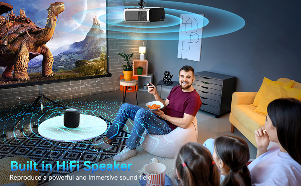 Refurbished SUREWHEEL E60 Mini Projector, Native 1080P, 4K Support, 12000 Lumens, 220inch Max Projection Size, 5G WiFi & Bluetooth 5.0, Zoom, HiFi Speaker, HDMI/USB/AV
