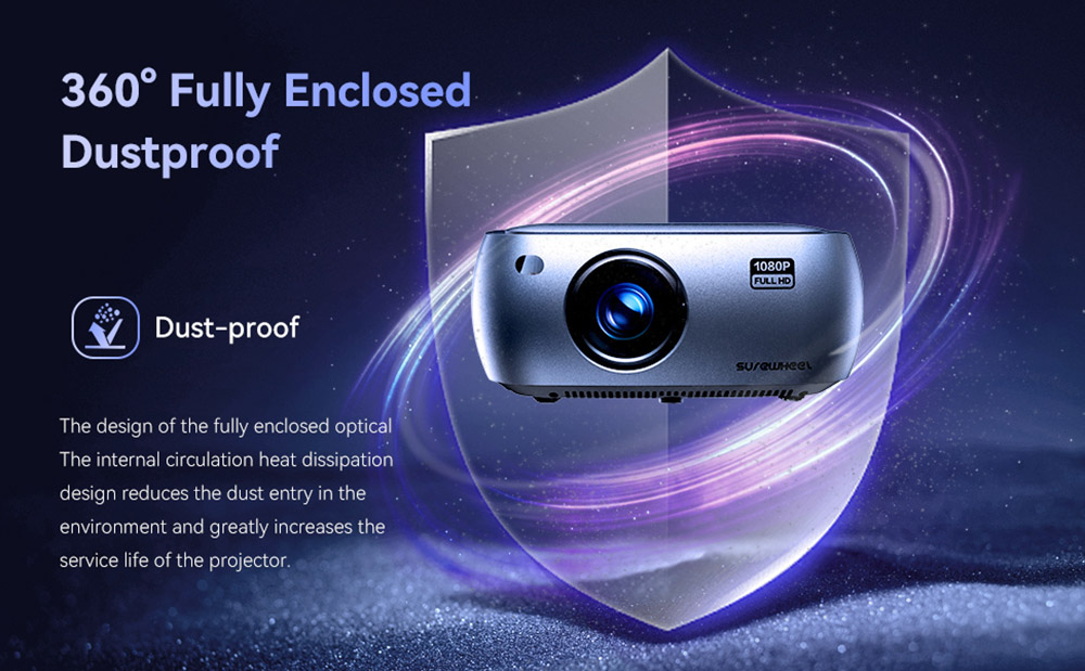 SUREWHEEL K10 Projector, Native 1080P, 4K Support, 200inch Display, 5G WiFi & Bluetooth 5.0, 12000 Lumens, Zoom Function, Keystone Correction, Beamer mit System