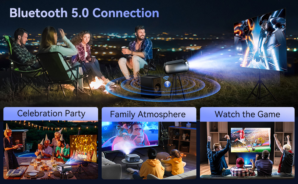 SUREWHEEL K10 Projector, Native 1080P, 4K Support, 200inch Display, 5G WiFi & Bluetooth 5.0, 12000 Lumens, Zoom Function, Keystone Correction, Beamer mit System