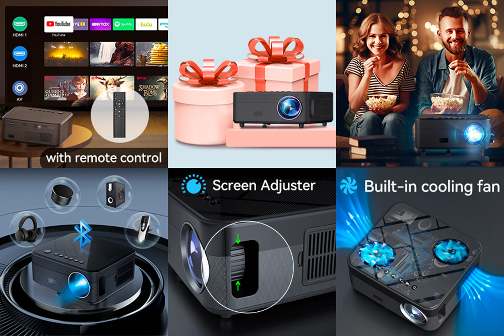 Refurbished SUREWHEEL SW10 Projector, Native1080P, 13000 Lumens, 180inch Max Projection Size, 5G WiFi & Bluetooth, Zoom Function, 4 Point Keystone Correction