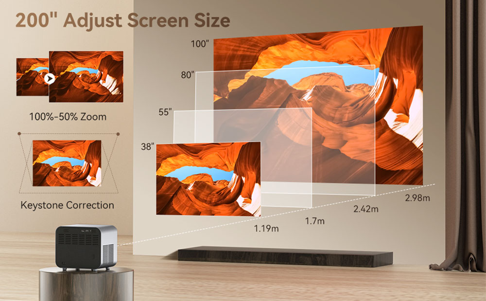 SUREWHEEL SW30 Projector, Auto Focus, Native 1080P, 4K Support, 220inch Display, 5G WiFi & Bluetooth 5.0, 12000 Lumens, Smart TV System, Keystone Correction, Zoom