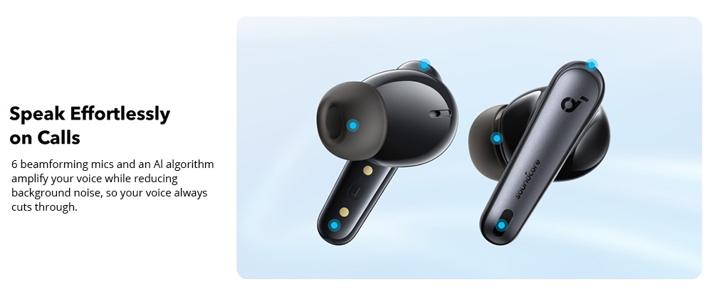 Soundcore Liberty 4 NC Earbuds TWS Headphones, Adaptive ANC 2.0, Bluetooth 5.3, IPX4 Waterproof, Fast Charging - Black