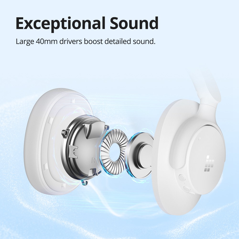 Tronsmart SOUNFII Q20 Wireless Single Feed Noise Cancelling Over-Ear Headphones - White