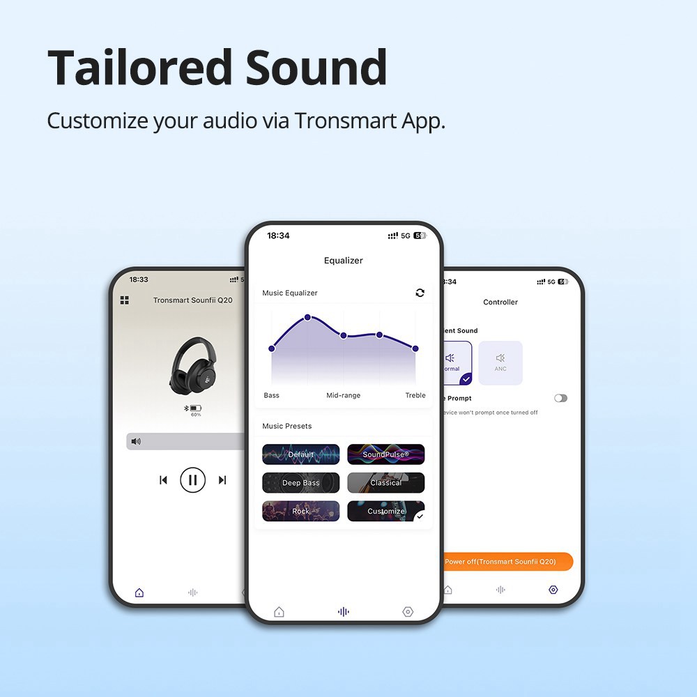 Tronsmart SOUNFII Q20 Wireless Single Feed Noise Cancelling Over-Ear Headphones - White