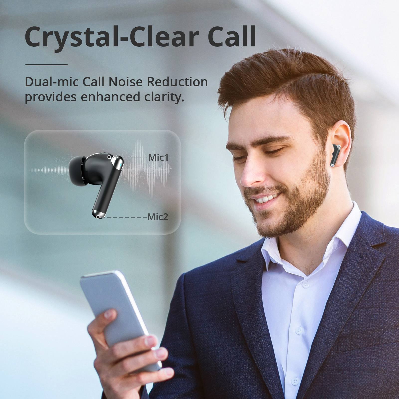 Refurbished Tronsmart Sounfii R4 TWS ENC Call Noise Reduction Earbuds - Black