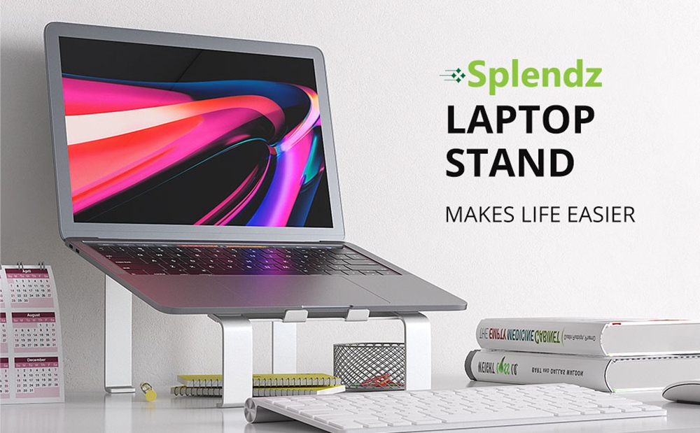 Splendz U-Shaped Laptop Stand, 4mm Aluminum Alloy, 11–17 Inch Laptops, 20kg Load Capacity, 5.9-Inch Ergonomic Riser, Anti-Slip Design - Silver