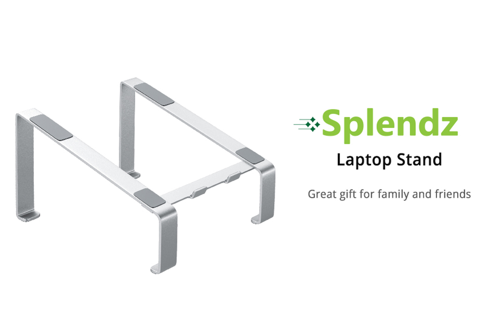 Splendz U-Shaped Laptop Stand, 4mm Aluminum Alloy, 11–17 Inch Laptops, 20kg Load Capacity, 5.9-Inch Ergonomic Riser, Anti-Slip Design - Silver