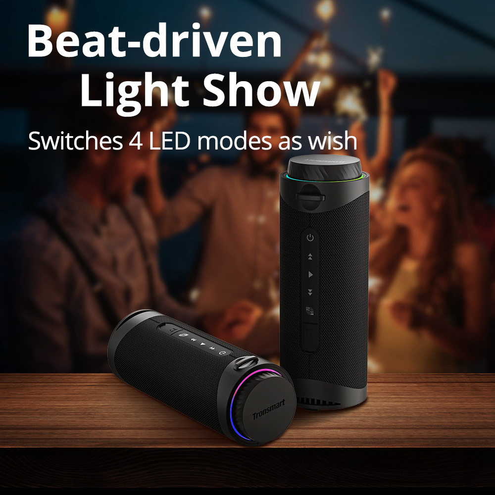 Tronsmart T7 Portable Bluetooth Speaker with LED Lights, 30W Output, SoundPulse, TWS, ATS2853, IPX7 Waterproof, Custom Equalizers - Dark Blue